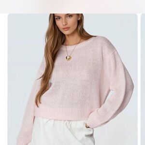 Edikted Pink Crew Neck Sweater with Dropped Shoulders